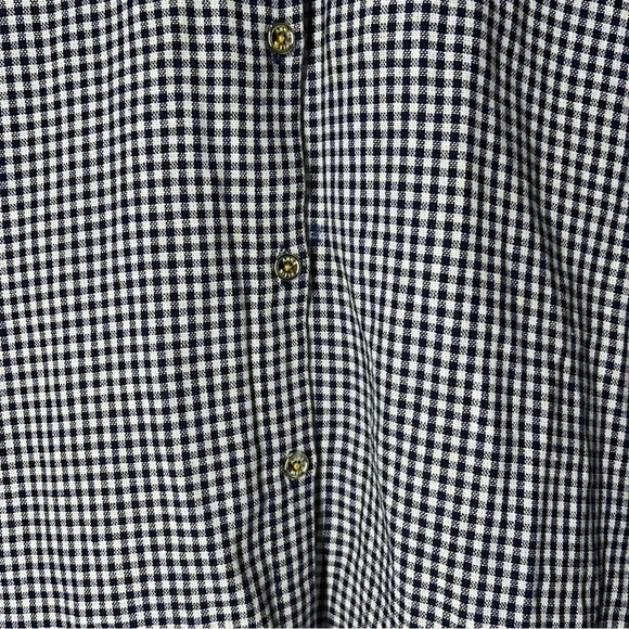 Anne Klein XL Navy Gingham Checkered Button Down Gold Buttons Lightweight - Picture 3 of 6